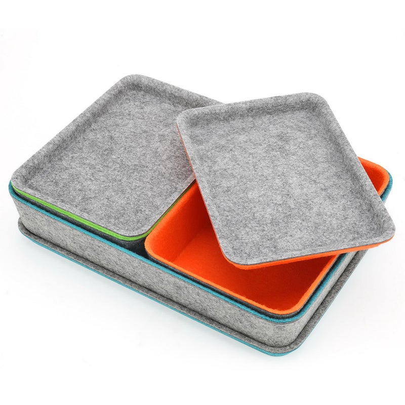 Welaxy stackable Lidded drawer organizer bins home office work desktop storage box with lid for junk makeup stationery decluttering sorting 3-pack gift idea (Orange + Green + Turquoise) - Image 1